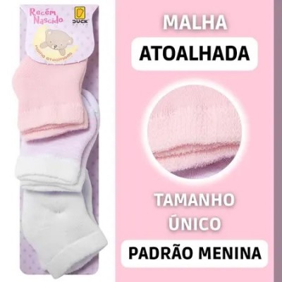  Kit 3 pares de Meia Atoalhada Recem Nascido Rosa